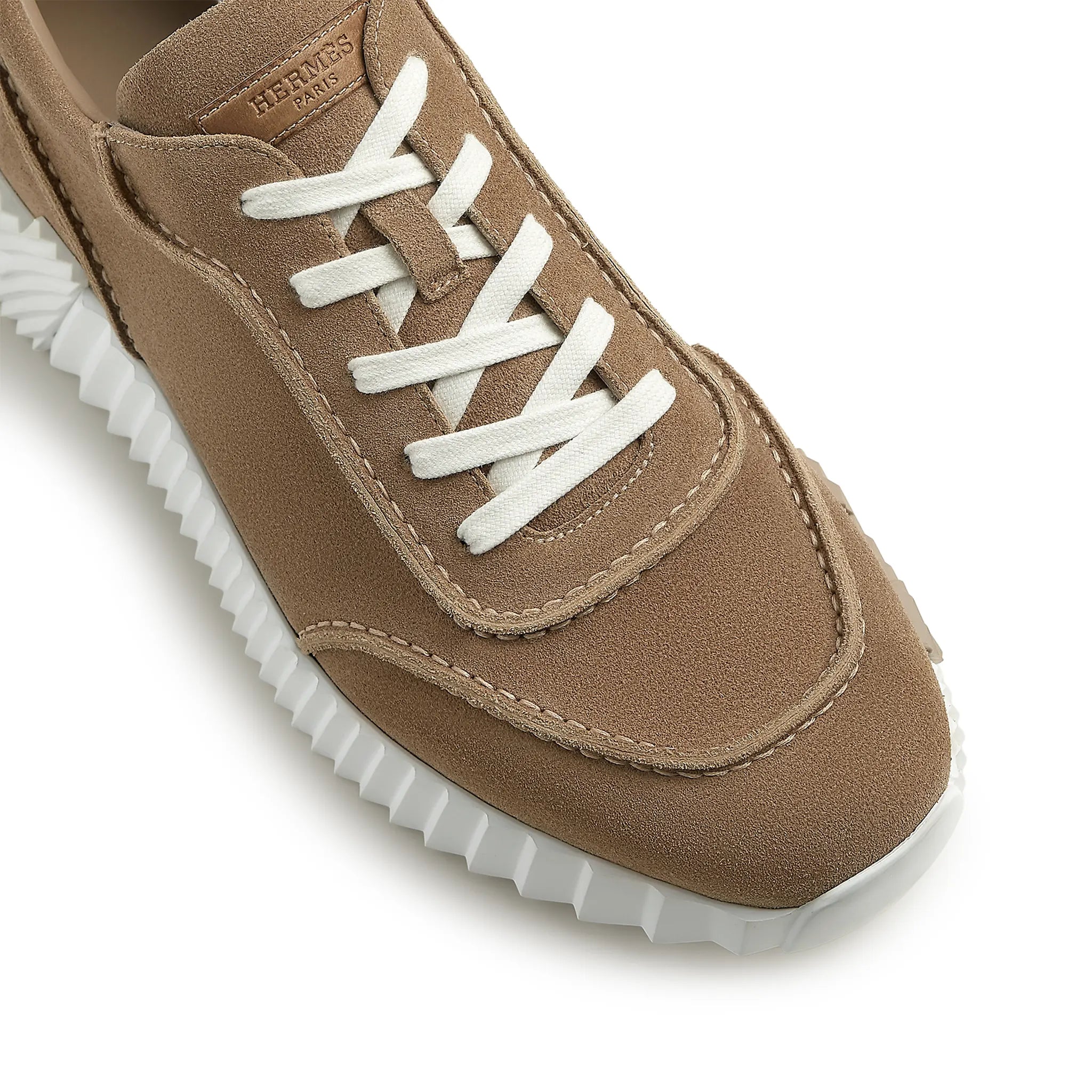 Upper View of Hermes Paris Bouncing Suede Beige Sable Sneaker H262890ZHC9400